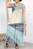 White Blue Red Casual Geometric Print Pocket Contrast O Neck Loose Jumpsuits