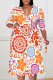 Pink Casual Floral Print Splashed ink printing Lace Up Contrast V Neck Printed Plus Size Dresses