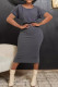 Dark Gray Celebrities Solid Color Patchwork Slit O Neck Wrapped Skirt Dresses