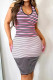 Multicolor Casual Stripe Patchwork V Neck Wrapped Skirt Dresses
