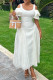 White Elegant Solid Color Patchwork Backless Zipper Pleated Ruffled Trim U Neck A Line Dresses
