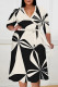White Casual Floral Print Splashed ink printing Lace Up Contrast V Neck Printed Plus Size Dresses