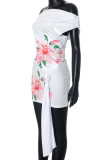 White Sexy Print Patchwork Backless Off Shoulder Short Sleeve Two Pieces