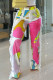 Colour Casual Print Fringed Trim Buttons Patchwork Zipper Loose High Waist Wide Leg Positioning Print Bottoms