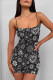 Black White Sexy Floral Print Love Print Contrast Sling Dresses