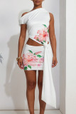 White Sexy Print Patchwork Backless Off Shoulder Short Sleeve Two Pieces