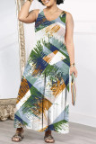 White Blue Red Casual Geometric Print Pocket Contrast O Neck Loose Jumpsuits