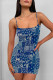 Blue Sexy Floral Print Love Print Contrast Sling Dresses