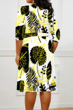 Pink Casual Floral Print Splashed ink printing Lace Up Contrast V Neck Printed Plus Size Dresses