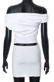White Sexy Print Patchwork Backless Off Shoulder Short Sleeve Two Pieces