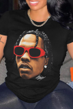White Casual Street Figure Print O Neck T-Shirts