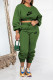 Green Casual Letter Print Lace Up O Neck Long Sleeve Two Pieces