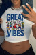 White Casual Print Patchwork O Neck T-Shirts
