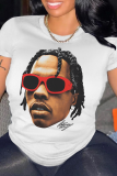 White Casual Street Figure Print O Neck T-Shirts