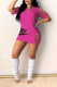 Rose Red Casual Street Letter Print Ripped O Neck A Line Short Sleeve Dress