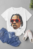 White Casual Street Figure Print O Neck T-Shirts