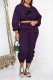Dark Purple Casual Letter Print Lace Up O Neck Long Sleeve Two Pieces