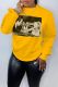 Yellow Casual Street Figure Print O Neck Tops