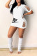 White Casual Street Letter Print Ripped O Neck A Line Short Sleeve Dress