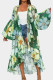 Green Casual Print Patchwork Cardigan Collar Outerwear