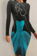 Black Green Sexy Print Patchwork O Neck Wrapped Skirt Dresses