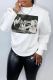 White Casual Street Figure Print O Neck Tops