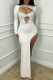 White Sexy Solid Color Hollow Out Patchwork See-Through High Slit O Neck Long Dresses