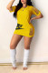 Yellow Casual Street Letter Print Ripped O Neck A Line Short Sleeve Dress