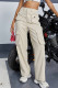 Apricot Casual Solid Color Pocket Buttons Patchwork Zipper Mid Waist Straight Patchwork Bottoms