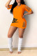 Orange Red Casual Street Letter Print Ripped O Neck A Line Short Sleeve Dress