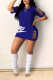 Blue Casual Street Letter Print Ripped O Neck A Line Short Sleeve Dress