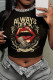 Black Casual Print Patchwork O Neck T-Shirts