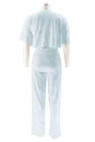Pink Casual Solid Color Cross Straps O Neck Short Sleeve Two Pieces