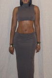 Grey Street Solid Color Patchwork Hooded Sleeveless Two Pieces