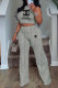 Grey Casual Letter Print Gradient Contrast Halter Sleeveless Two Pieces