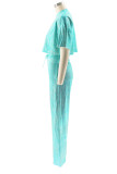 Pink Casual Solid Color Cross Straps O Neck Short Sleeve Two Pieces