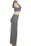 Grey Street Solid Color Patchwork Hooded Sleeveless Two Pieces