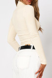 Apricot Casual Solid Color Patchwork Turtleneck Tops