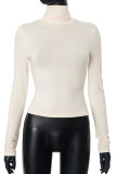 Apricot Casual Solid Color Patchwork Turtleneck Tops