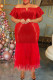 Red Elegant Solid Color Patchwork Backless Mesh Zipper Off Shoulder Wrapped Skirt Plus Size Dresses