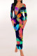 Colour Sexy Print Patchwork U Neck Wrapped Skirt Dresses