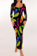 Black Sexy Print Patchwork U Neck Wrapped Skirt Dresses