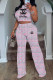 Pink Casual Letter Print Gradient Contrast Halter Sleeveless Two Pieces