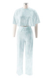 Pink Casual Solid Color Cross Straps O Neck Short Sleeve Two Pieces