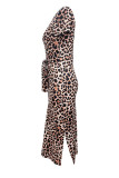 White Sexy Print Patchwork High Slit Strap Design O Neck Wrapped Skirt Dresses