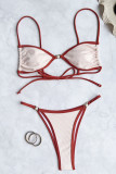 White Sportswear Patchwork Backless Contrast Swimwears(With Paddings)