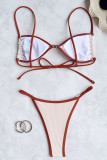 White Sportswear Patchwork Backless Contrast Swimwears(With Paddings)
