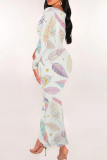 Colour Sexy Print Patchwork U Neck Wrapped Skirt Dresses