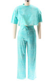 Pink Casual Solid Color Cross Straps O Neck Short Sleeve Two Pieces