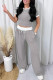 Light Gray Casual Draw String Pocket Patchwork Contrast O Neck Short Sleeve Two Pieces